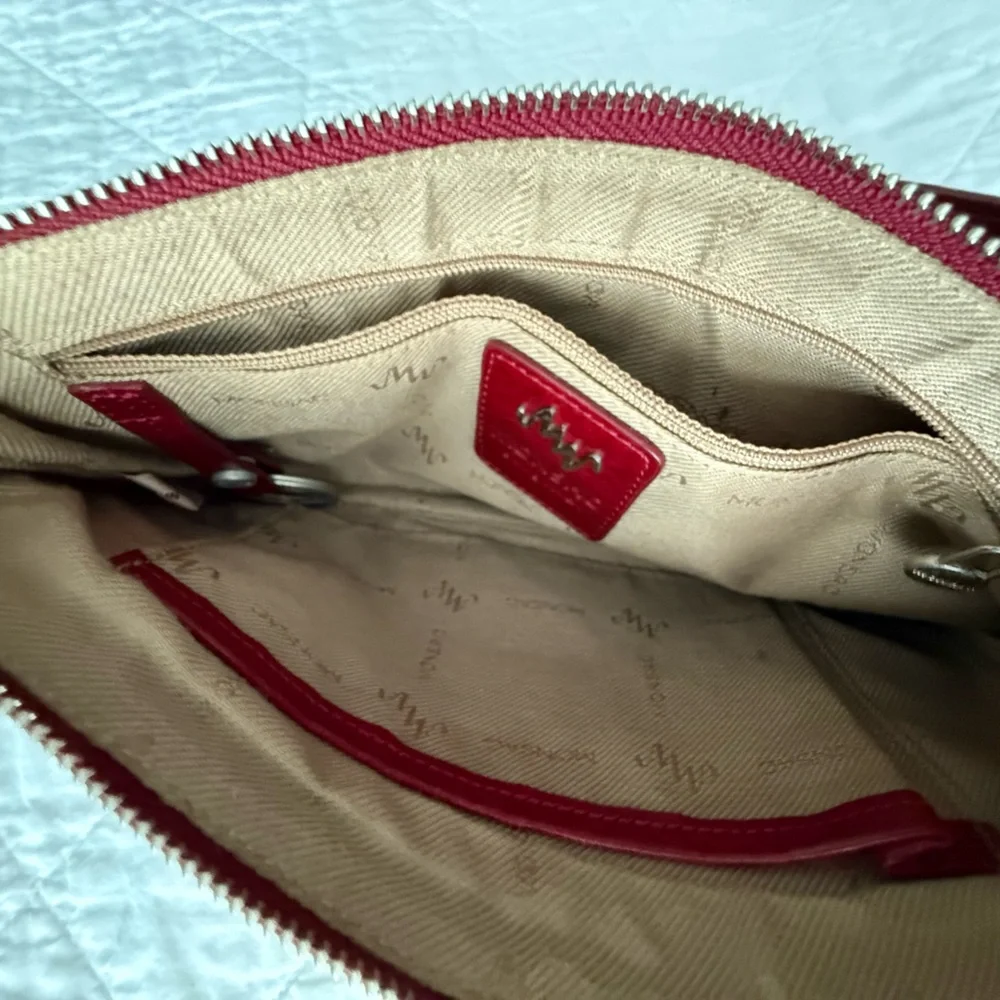 Monsac Red Leather and Cream Shoulder Bag